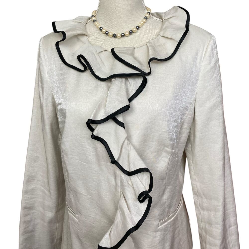 Vintage Victor Costa Champagne Top with Black Trimmed Ruffled Neckline 12